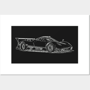 Pagani Zonda R Supercar Racing Wireframe White Posters and Art